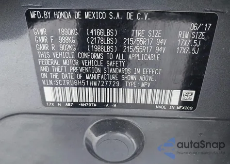 2017 Honda Hr-V Ex z USA, uszkodzony, nr VIN 3CZRU6H51HM727729